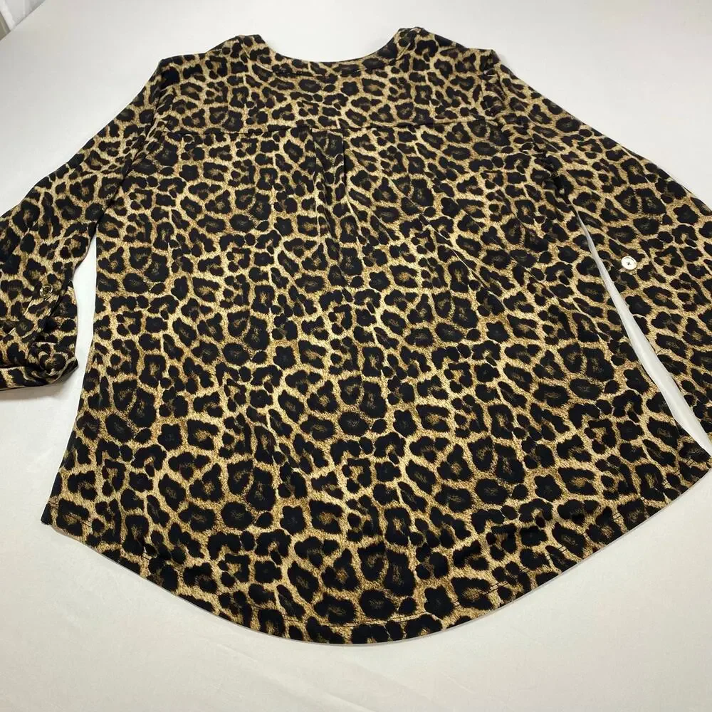 Michael Kors Leopard Print Zip Front Top – Long Sleeve Medium